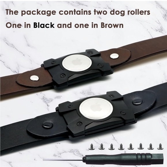 Dog Collar with Airtag Holder  (2 Pack Black & Brown, Large) - Picture 9 of 12